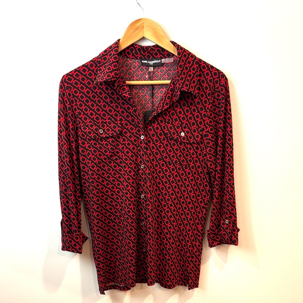 NWT Karl Lagerfeld Red and Black Patterned Shirt size S